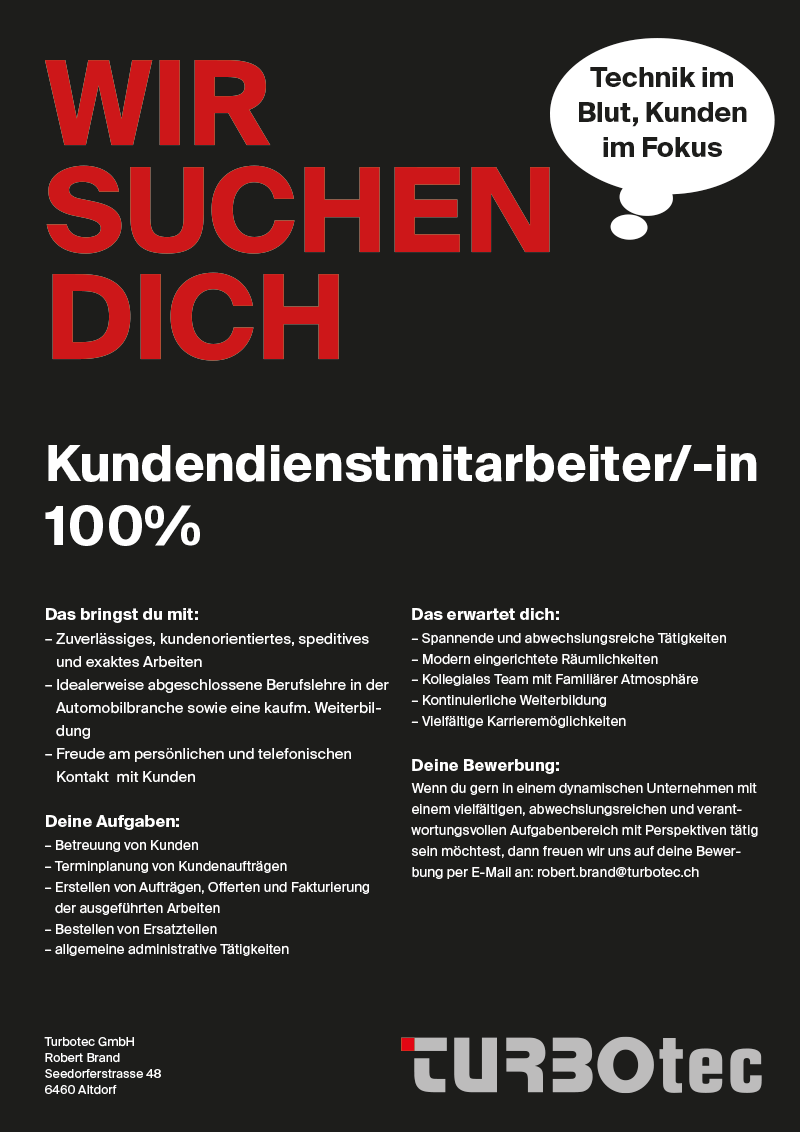 Stelleninserat Kundendienstmitarbeiter
